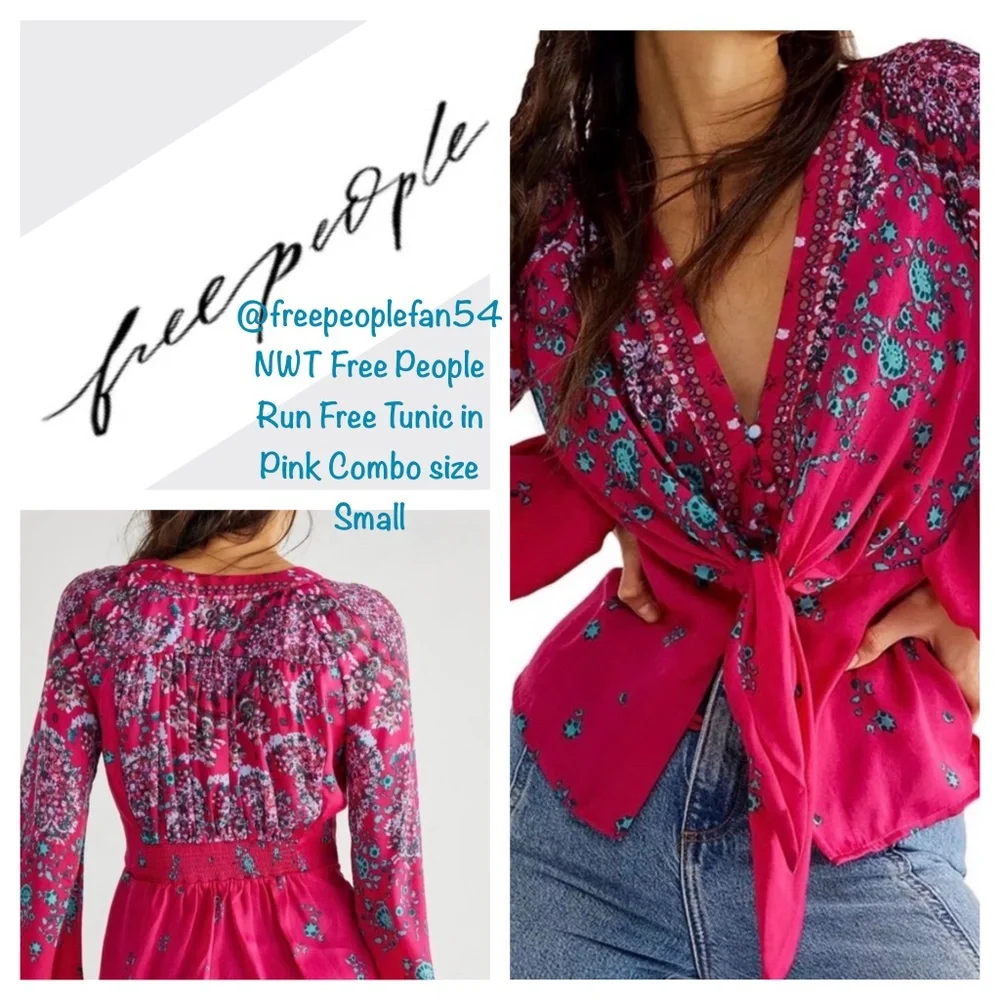 NWT Free People Run Free Tunic in Pink Combo - Small